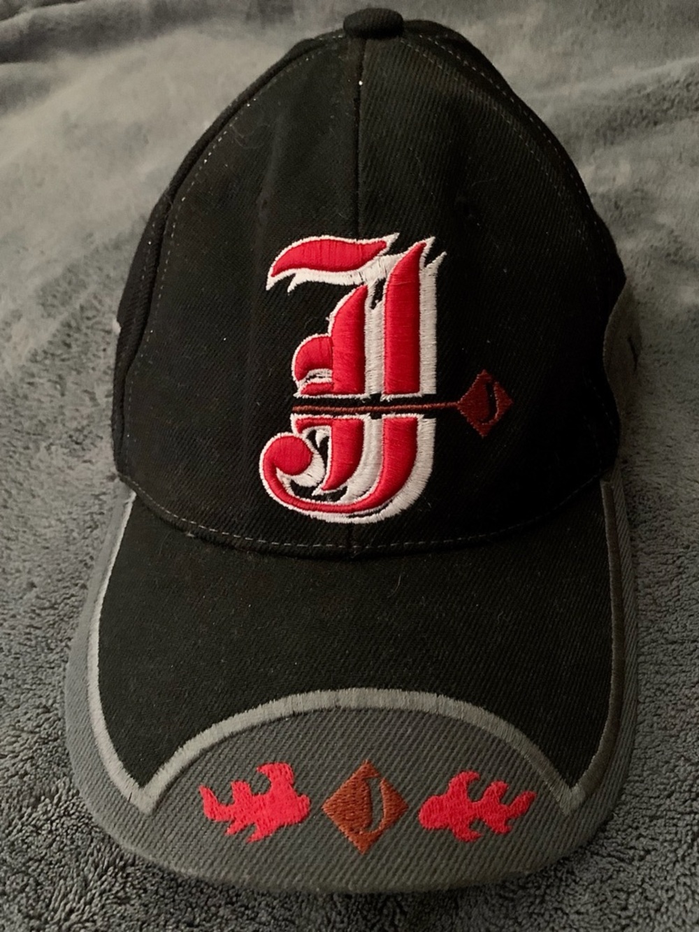 Black Baseball Cap with Red & Grey Embroidered Logo Unisex by August